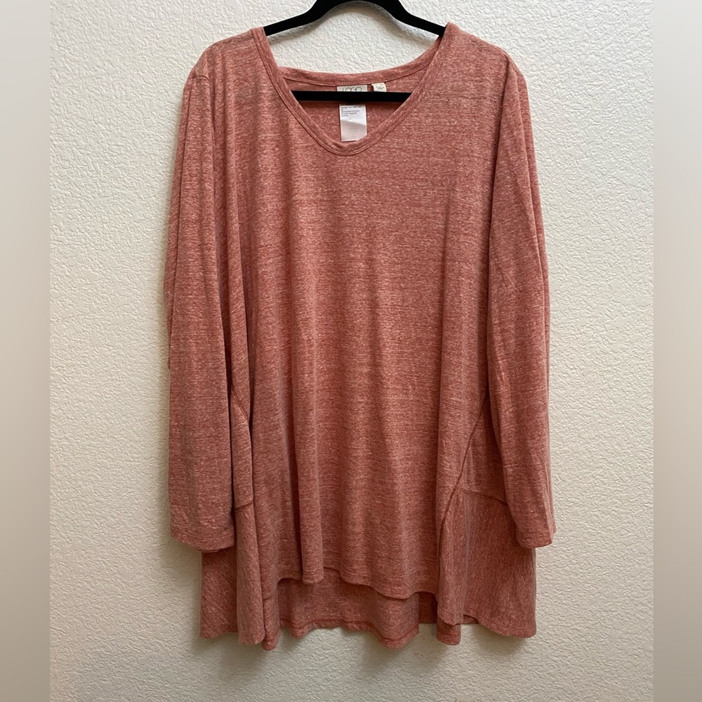 LOGO Lori Goldstein 3X Linen Blend Tunic Top Coral Hi-Low Flowy Boho
